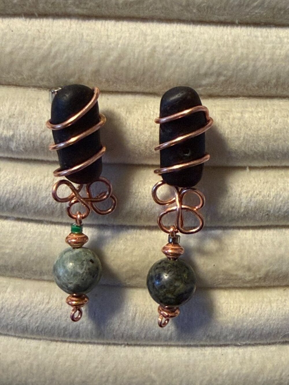 Seaham Copper Tides – Rare Pirate Glass & Stone Earrings